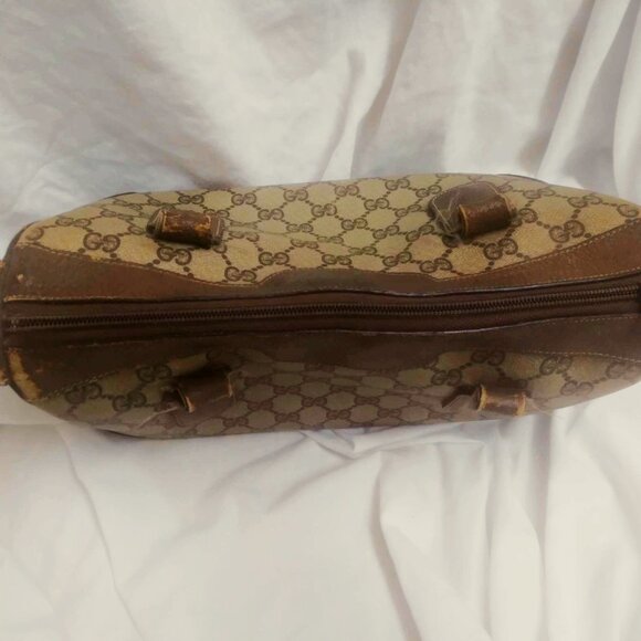 Gucci Vintage GG Logo Boston / Doctor Brown Tan Leather Handbag - FLAW - Picture 11 of 16